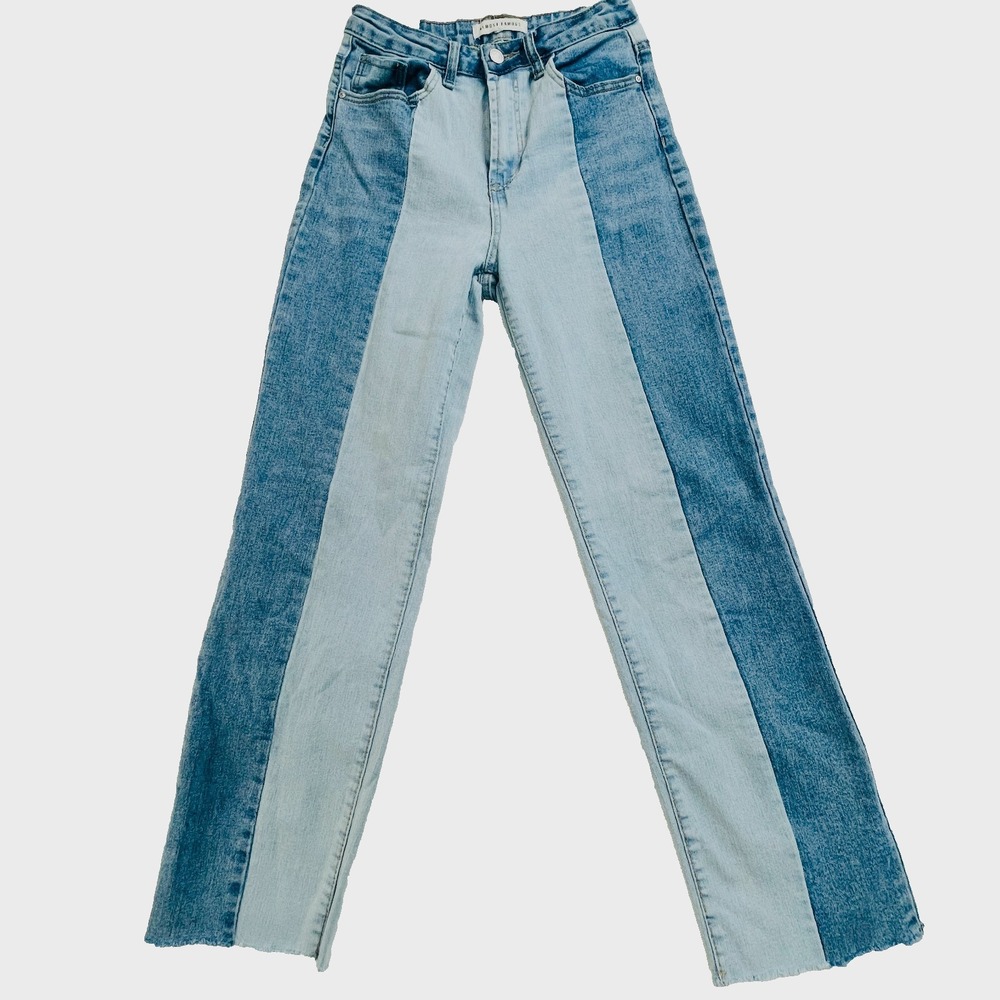 Almost Famous Distressed Raw Hem 2-Tone Denim Straight Dad Jean Size 3